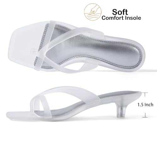 Noctivelle Women Kitten Heels Flip Flop Sandals Waterproof Small Clear Jelly Beach Pool Dress Transparent Wide Foot Thong Heel Summer Quick-drying Shoes Clear Size 9 by Noctivelle - Used condition - Image 6