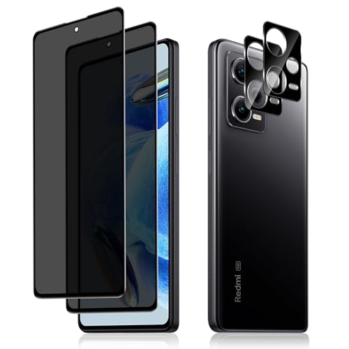 HeeYeal Protector de Pantalla Privacidad + Protector de Lente de Cámara Compatible con Xiaomi Redmi Note 12 Pro 5G, [2 + 2 Piezas] 9H Dureza Vidrio Templado para Xiaomi Redmi Note 12 Pro 5G