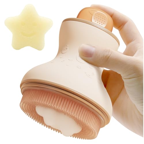 Image of b&h Silicone Baby Cradle Cap Brush - 2-in-1 Soft Newborn Bath Brush with Bubbler, Toddlers Cradle Cap Treatment System, Shampoo Brush Baby Bath Essential Foamer Brush, Infant Bath Sponge