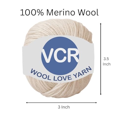 Image of VCR Light Beige Yarn, 25 Grams Hank, 85 Meters Length, 100% Merino Wool, Pack of 1, Shrink-Resistant Soft, Warm and Premium Wool Yarn for Knitting, Crochet and Craft Projects