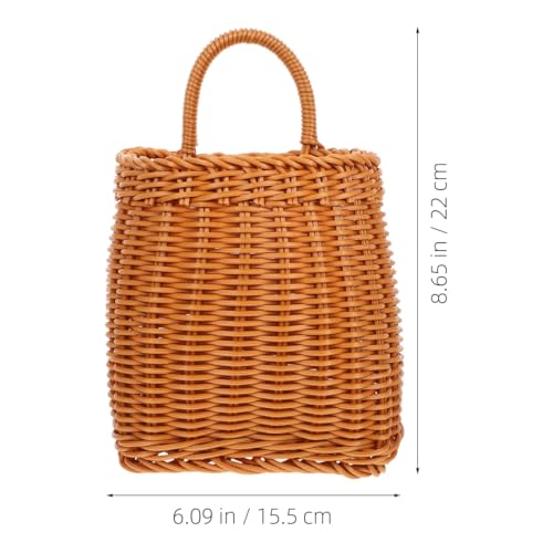 Healeved 2Pcs Wall Hanging Storage Baskets 9.64X6.1X8.66 Inch Faux Rattan Woven Basket with Handle Portable Organizer for Kitchen Fruit Garlic Ginger Storage by Healeved - Image 2