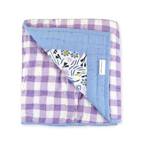 Image of HonestBaby Hand-Quilted Baby Blanket Reversible 100% Organic Cotton for Infant Boys, Girls, Fall Purple Floral, One Size
