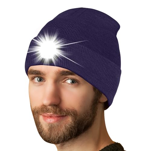 Gifts for Men Women, Unisex Beanie with Light, Stocking Stuffers for Adults Christmas Birthday for All One Size Black