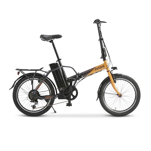 Nilox, Ebike J1 PRO, Bici Elettrica Pieghevole, Fino a 40 km di Autonomia, Fino a 25 Km/h, Motore da 36 V/250 W e Batteria 36 V-8 Ah, Gomme 20' x 2,1', Cambio a 6 Velocità