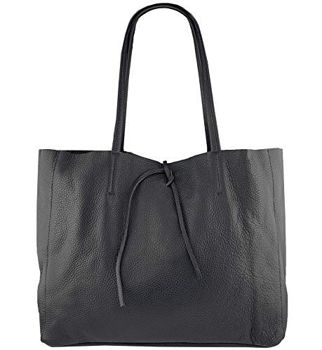 Freyday ORIGINAL Echtleder Shopper mit Innentasche in vielen Farben Schultertasche Henkeltasche S04 (Schwarz) Cover