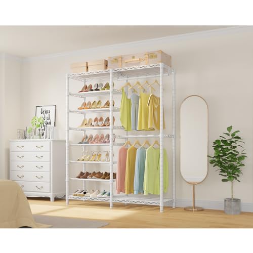 Image of VIPEK S2 8-Tier Shoe Rack with Hanging Rods, Heavy Duty Garment Rack, White