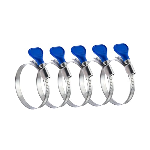 POWERTEC 70127 2-1/2 Inch Key Hose Clamp, Adjustable Stainless Steel Hose Clamps for Dust Collector and Dryer Vent Hose, Worm Gear Clamp, 5 pack
