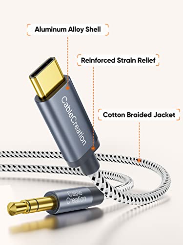 Image of CableCreation USB C to 3.5mm Audio Aux Cable (10FT /3M),Type C to Aux Male Headphone Car 1 /8 Stereo Auxiliary Cord for iPhone 15 Pro Max /15 Pro,iPad Pro Air,Gray