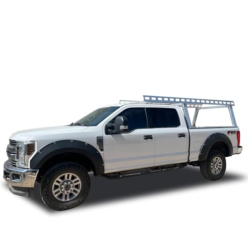 Image of Black Horse Heavy Duty Ladder Rack Over Cab System 5.5' Bed Silver Aluminum Compatible with All 3 /4-ton Trucks with 5.5ft to 5.7ft Bed Length Not Compatible with tonneau covers-CSFRHD55