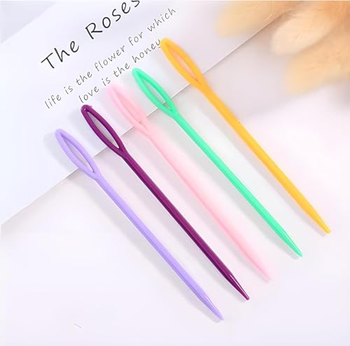 Image of QALAM Kaari Plastic Locking Knitting Crochet Stitch Markers (10 Pcs, Multicolor) + Colourful Large Eye Plastic Sewing Yarn Needles Cross Wool Weave Stitch Crochet Needles (5 pcs)
