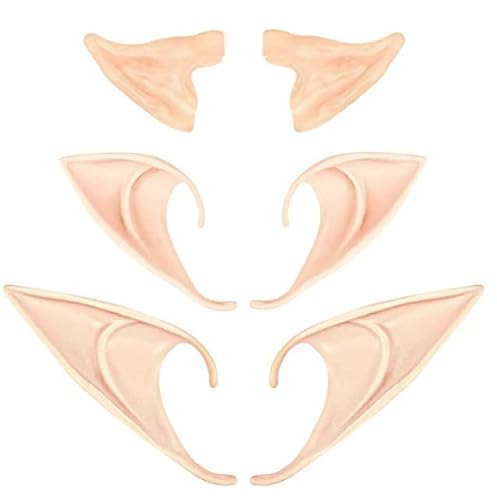 DERAYEE 3 Paar Elfenohren, Weiche Latex Spitzohren für Halloween, Weihnachts-Cosplay Cover