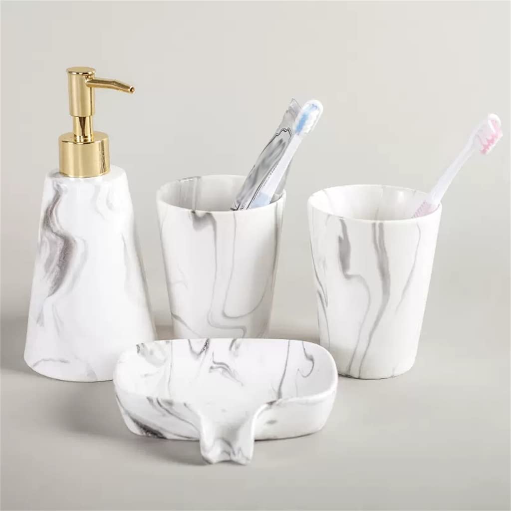 Ensemble de Cinq pièces de Bain de Bouche en marbre avec gobelet de brossage et de Lavage pour Salle de Bain