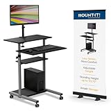 Mount-It! Mobile Computer Cart with Monitor Mount for Screen up to 32", Portable Desk on Wheels, Rolling Laptop Stand Teachers, Office, Classroom, Rise up to 53", Projector, Podium, Keyboard Tray