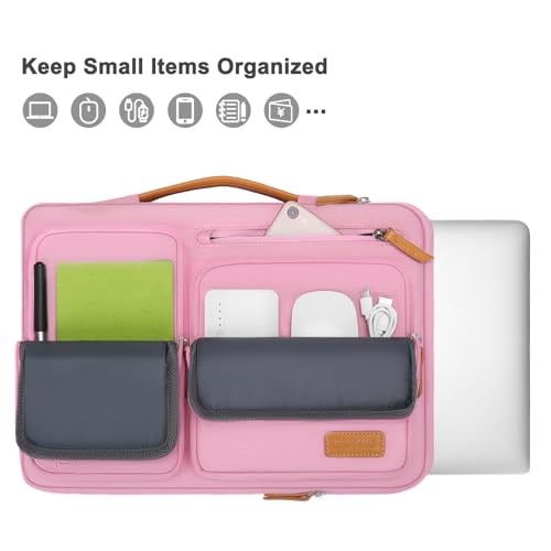 Image of MOSISO 360 Protective Laptop Case 13.3 inch, 13-13.3 inch Laptop Sleeve Compatible with MacBook Air /Pro 13 / Pro 14,HP Dell Acer ASUS,Side Open Carrying Case with 4 Zipper Pockets&Handle, Pink
