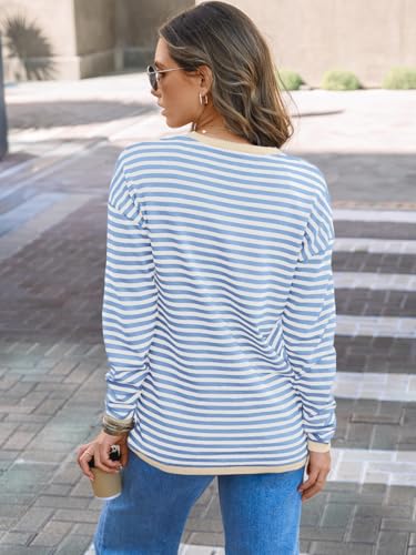 Image of LILLUSORY Womens Striped Soft Knit Pullover Sweater Loose Fit Shirts with Chest Pocket