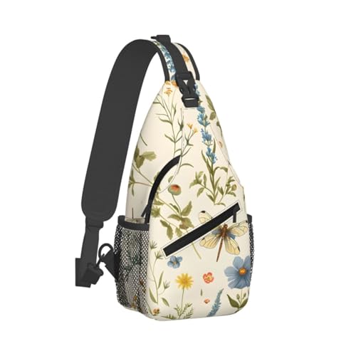 Bolso cruzado con patrón floral y libélula para mujer y hombre miniatura 2