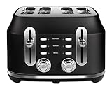 Rangemaster RMCL4S201BK Classic Black 2.1kW 4 Slice Toaster with Defrost, Cancel & Reheat Functions, Removable Crumb Tray & 6 Power Levels with 3 Year Guarantee