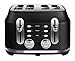Rangemaster RMCL4S201BK Classic Black 2.1kW 4 Slice Toaster with Defrost, Cancel & Reheat Functions, Removable Crumb Tray & 6 Power Levels with 3 Year Guarantee