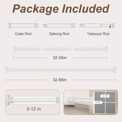Tigpengy Shower Curtain Rod Square End Adjustable Shower Rod 32-80 Inches Shower Tension Rod No Drilling Curtain Rod Stainless Steel For Shower Stall Rv Closet thumb #3
