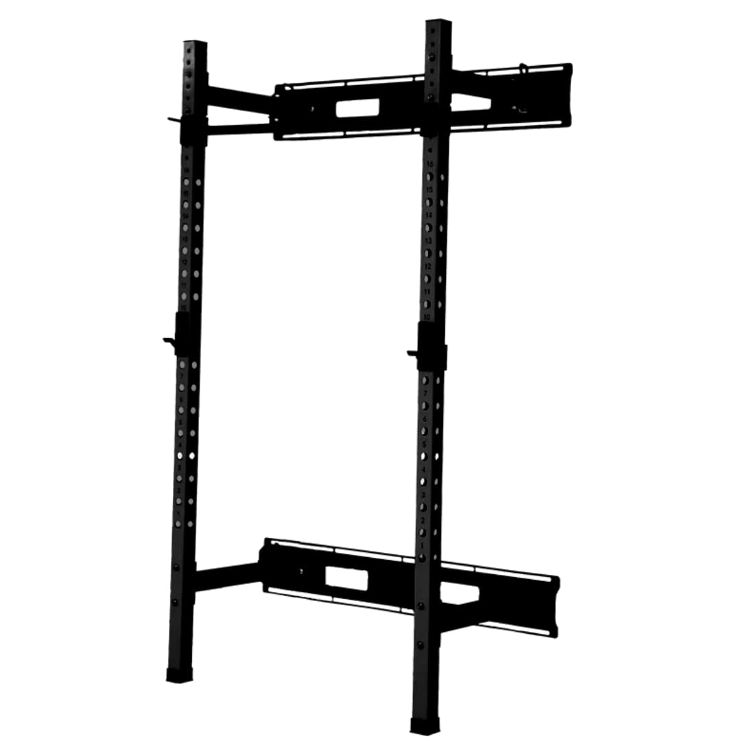 HulkFit Pro Series 2.35â€_x009d_ x 2.35â€_x009d_ Steel Folding Wall Mounted Power Rack Cage with Attachment Accessories - J Hooks and Height Adjustable Pull Up Bar Black