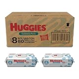 Huggies Cuidado Puro Toallas Húmedas para Bebé, Caja con 640 Piezas (8 paquetes de 80 toallitas c/u)