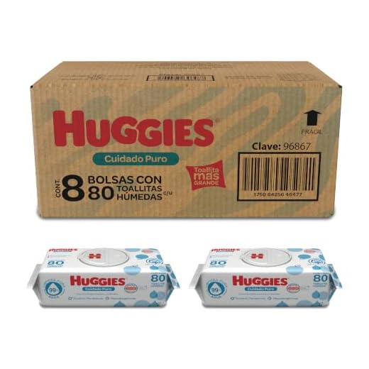 Huggies Cuidado Puro Toallas Húmedas para Bebé, Caja con 640 Piezas (8 paquetes de 80 toallitas c/u)