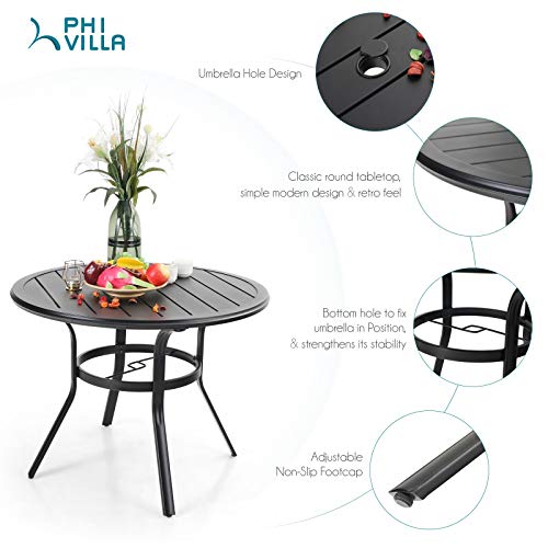 Image of PHI VILLA 5 Piece Patio Dining Set, 4 Swivel Patio Chairs and 1 Round Metal Table with 1.57 inch Umbrella Hole, All Weather Resistant for Lawn Garden