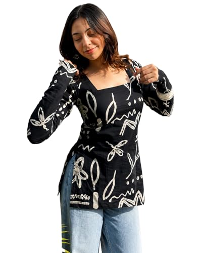 Image of Women's Cotton Printed Tunic Top | Square Neck Full Sleeve Casual Western Top | Trendy Longline Printed Top for Women | Stylish Party, Office