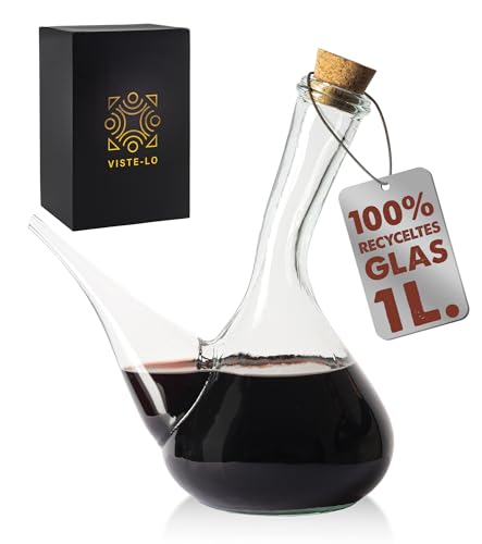 Artisan Glas Weinkrug. Weinausgießer aus Glas 1000 ml. Kristall porron. weinausschenker spender dekanter, Wein, Öl und Bierspender 1 l. Handgefertigt. 100% Recyceltes Glas. (1000 ML)