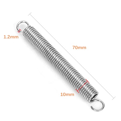 OioTuyi 2er Pack Zugfedern Edelstahl, 1,2 mm x 10 mm x 70 mm, Doppelhaken Spannfeder für vielseitige Anwendungen