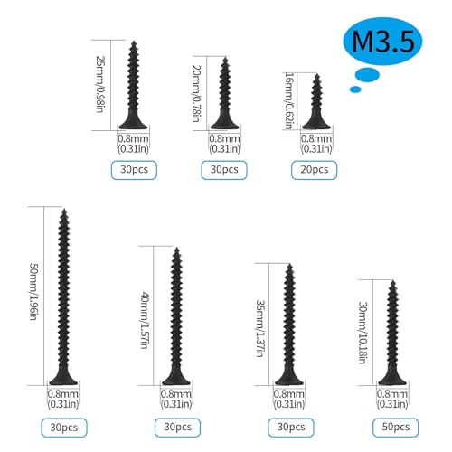 Miniatura 2 de 220 Piezas Tornillos Autorroscantes Para Madera, Tornillos Autoperforantes De Cabeza Plana Cruzada, Tornillos Para Paneles De Yeso, Muebles- M3.5 16 20 25 30 35 40 50 Mm
