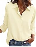 Zeagoo Camisa Mujer Manga Larga Blusas Elegante con Botones Camisas Básicos Estirables Encajados Blusa Sin Arrugas Negocios Oficina Shirts Beige XL