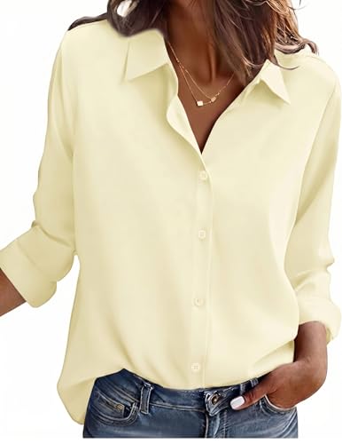 Image of Zeagoo Ladies Shirts Business Office Blouses Long Sleeve Blouse Regular Fitted Shirt Plain Work Tops Stretch Button Down Shirts Ivory S