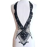 Dimensions : 59 x 28 cm Robe de soirée à coudre avec strass et strass sur le dos en maille, décolleté profond en V, perles et sequins (Noir)