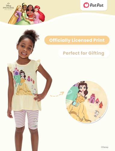 Disney Princess Toddler Girls 2PCS Short Sleeve Ruffle T-Shirt Dress and Pants Outfit Set