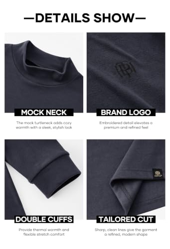 Image of Herberton Mens Mock Turtleneck Shirts Thermal Fleece Casual Undershirt | Mockneck, Long Sleeve, Warm Fleeced, Regular Fit, Soft Feel, Stretchy, Solid Color, Embroidery Design, Cold Weather, S-2XL