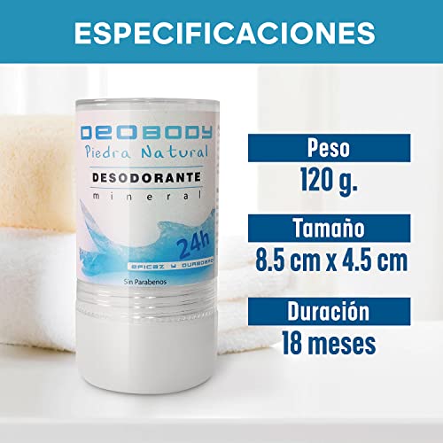 Desodorante De Alumbre Natural En Piedra Unisex. Antitranspirante Para El Sudor Fuerte De Axilas Y Pies. Sin Aluminio Y Sin Parabenos. 100% Natural (120G) - imagen 3