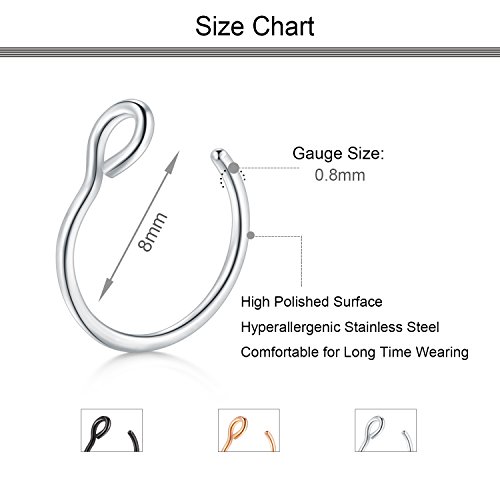 D.Bella 20G Fake Piercing Jewelry Hoop for Faux Lip Septum Nose Ring Set,8mm