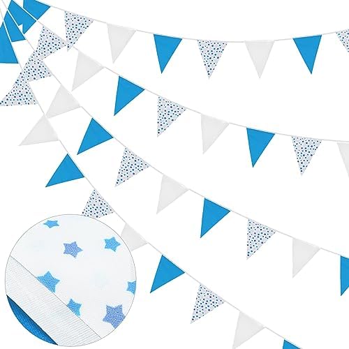 DOJoykey Fabric Bunting Banner, 66ft Bunting with 52pcs Flags - Blue ...