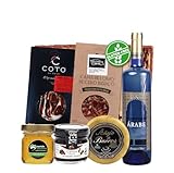 Cesta Regalo Extremadura Gourmet Sin Gluten Vino Blanco Árabe Loncheado de Lomo y Jamón Ibérico de Cebo Queso de Oveja Curado Miel Pura Natural Mermelada Cerezas Cesta Bambú – CORAZON EXTREMEÑO