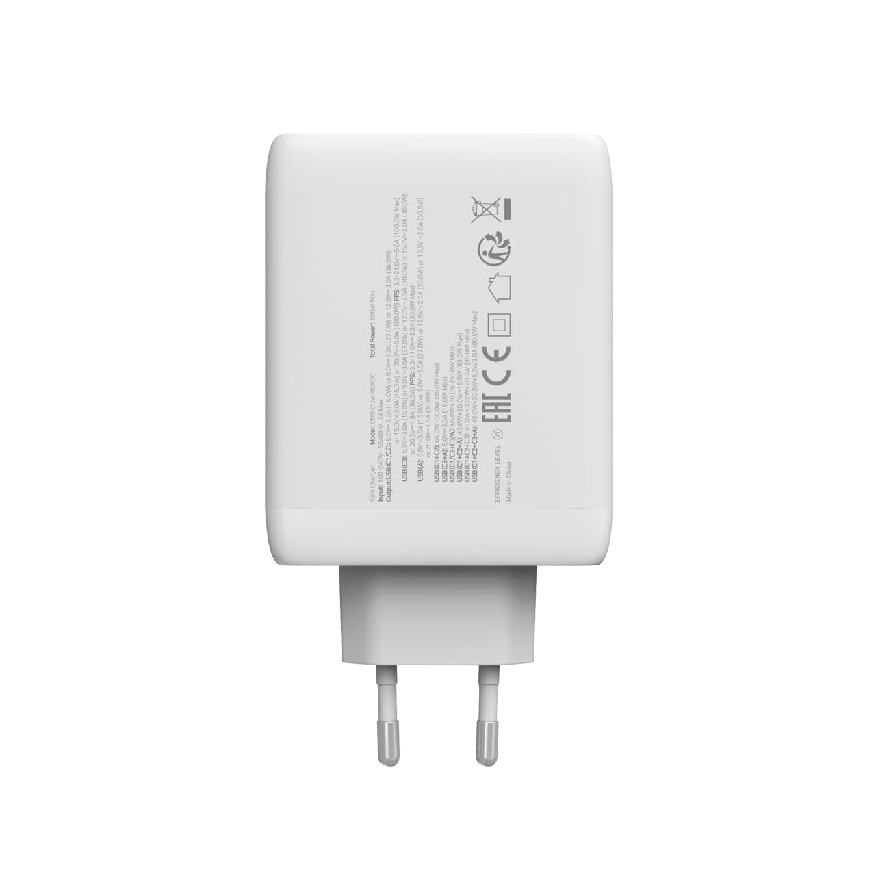 CANYON OnCharge 100ACC - Caricatore da parete GaN da 100 W, 3 porte USB-C PD e 1 porta USB-A QC, adattatore di alimentazione UE a ricarica rapida a 4 porte, tecnologia PPS, bianco