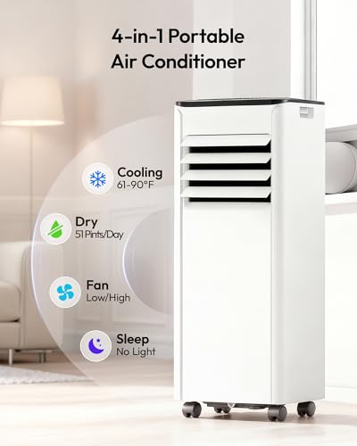 Image of EUHOMY 8,000 BTU Portable Air Conditioners, 4-in-1 Portable AC Unit Up to 350 Sq.Ft, 4 Modes Room AC with Cool, Fan, Dehumidifier, Remote, 24H Timer, Installation Kit, Bedroom, Office, Apartments