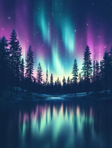 Cuadro Diamantes 5D DIY Aurora boreal para decorar el salón con manualidades familiares