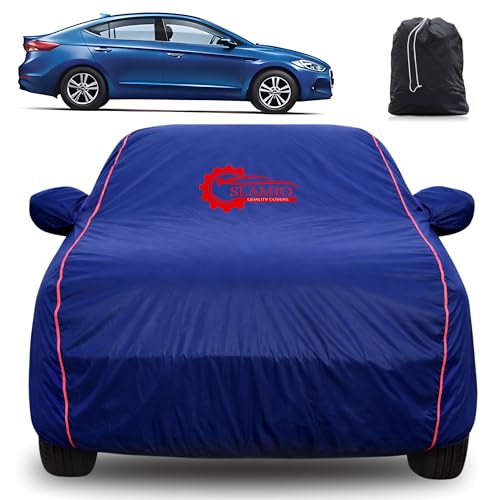 Image of 100% Waterproof Car Cover for Hyundai's Elantra | All-Weather, Dustproof & UV Protection | Heavy-Duty 3-Layer Fabric | Custom Fit with Mirror & Antenna Pocket | Navy Blue
