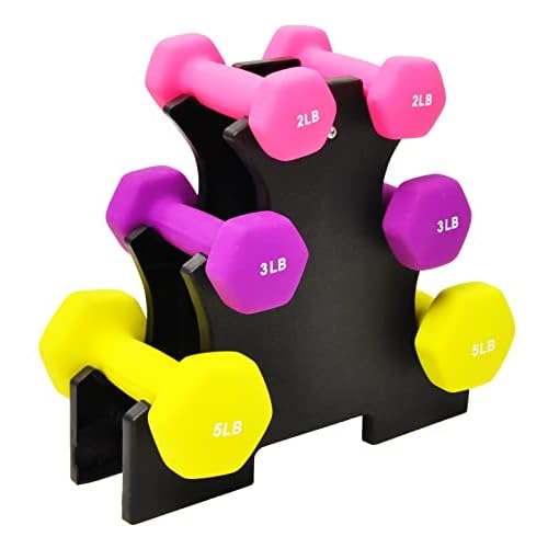 Neoprene Dumbbell Hand Weights, Anti-Slip, Anti-roll, Hex Shape Colorful, Pair or Set with Stand