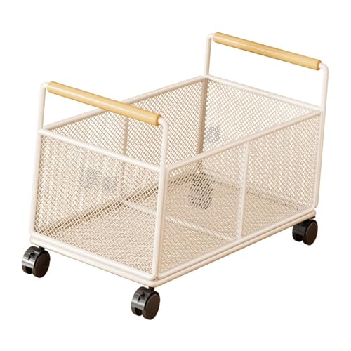 Fenteer Carrito de Almacenamiento con Ruedas Organizador de Oficina Caja para Archivos Y Archivador Móvil de Hierro con Asa de Madera Adecuado para El Hogar, M