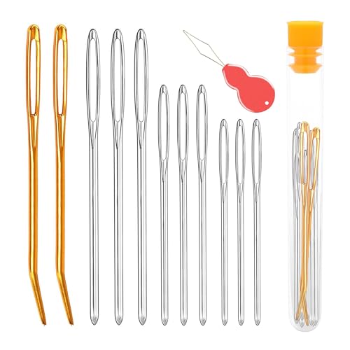 Pikdmin 11pcs Large Eye Sewing Needles Kit, Stainless Steel Large-Eye Blunt Needles & Bent Tapestry Needles for Tapestry,Sewing Wool,Weaving,Darning,Leather, Carpet Canvas Repair