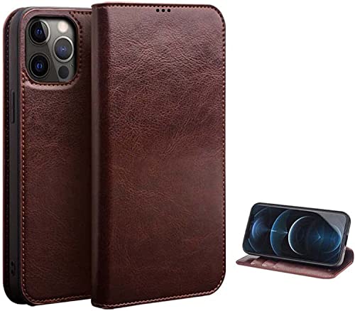 Étui portefeuille iPhone 14 Pro étui à rabat marron avec support et porte-cartes
