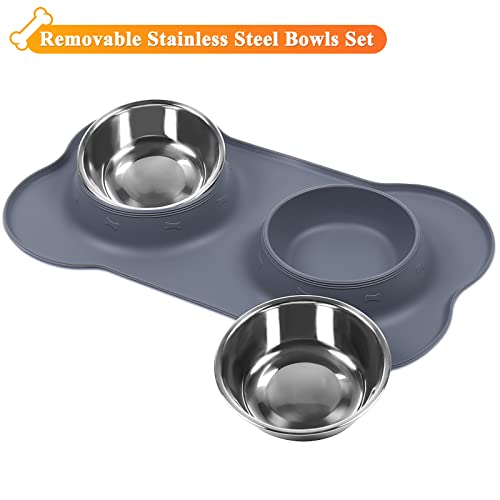 Vivaglory Dog Bowls Stainless Steel Water And Food Puppy Cat Bowls With Non Spill Skid Resistant Silicone Mat, Medium, Grey #TOP3