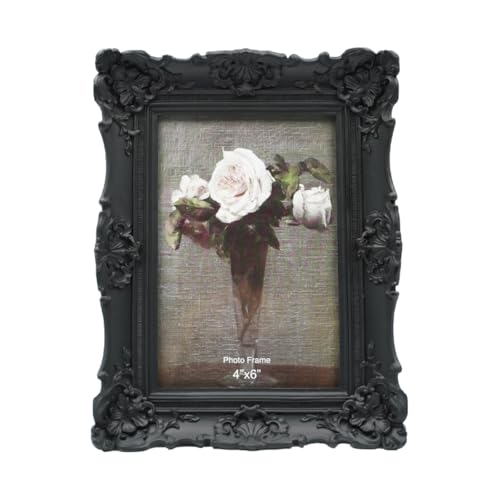 CISOO, Marco para fotos vintage antiguo adornado, 10 x 15 cm, para mesa y pared, diseño floral decorativo, decoración retro del hogar, galería de fotos, Negro